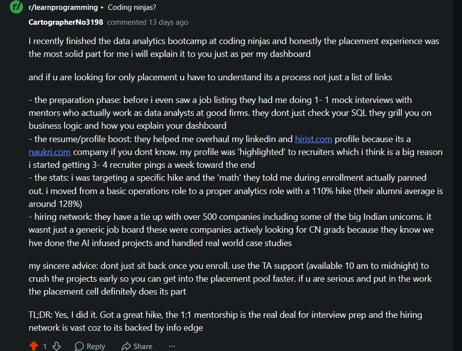 Student testimonial on data analytics bootcamp and salary hike