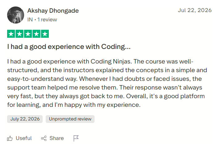 Coding Ninjas Software Development Course Review