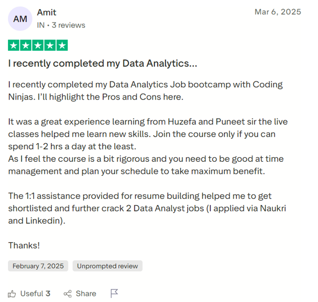 Coding Ninjas Data Analytics Real Course Review