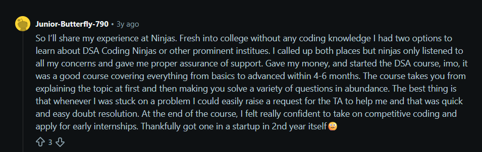 Coding Ninjas DSA Course Review on Reddit
