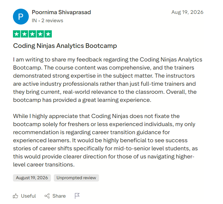 Coding Ninjas Data Analytics Course Review