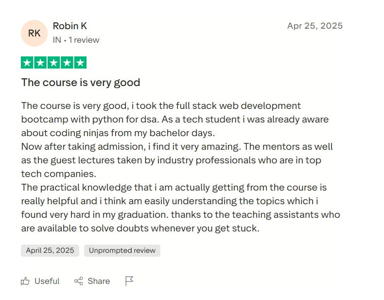 Coding Ninjas Software Development Course Review