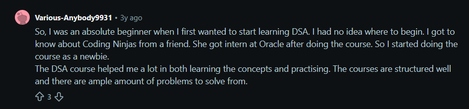 Coding Ninjas DSA Course Review on Reddit